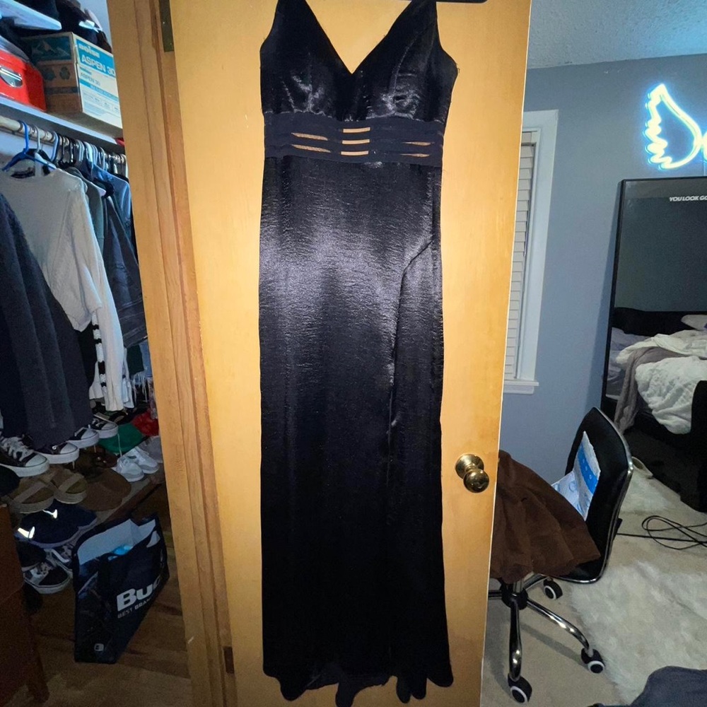 Black Mesh cut out Prom Dress with Lace